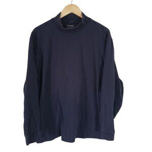 L.L. Bean Mens XL Navy Mock Neck Long Sleeve Shirt Cotton Casual Normcore Basic